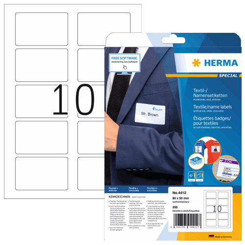 Etiquetas de nombre HERMA blancas, removibles A4