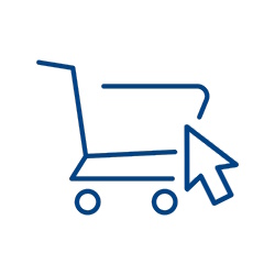 Símbolo de carrito de compras con una flecha que apunta al carrito, lo que indica compras en línea.