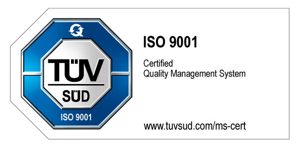 TÜV Süd ISO 9001 Zertifikat für Qualitätsmanagementsystem. Webseite: www.tuvsud.com/ms-cert.