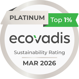 Premio Platino de EcoVadis por sostenibilidad, calificación del 1% superior, válido hasta marzo de 2026.