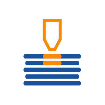 Ein stilisiertes Symbol eines Stifts über mehreren gestapelten Linien, das Kreativität oder Schreiben darstellt.