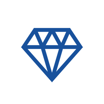 Blaues Diamantsymbol mit geometrischen Facetten, auf schwarzem Hintergrund.