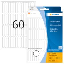 Haftetiketten von Herma, 5 x 35 mm, 32 Etiketten pro Bogen, insgesamt 1920 Etiketten, mit der Nummer 60 auf dem Bogen.