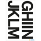Schwarze Buchstaben "GHIN JKLM" auf weißem Hintergrund, gestaltet für Beschriftungen oder Etiketten.