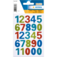 Glitzernde Aufkleber mit Zahlen von 0 bis 9 in verschiedenen Farben, einschließlich der Zahlen 11000 und 12345.