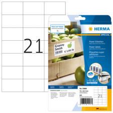 Aufkleberpackung mit der Aufschrift "Granny Smith" und Preisangabe, umgeben von grünen Äpfeln. Enthält 525 Etiketten.