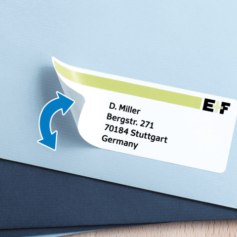 D. Miller, Bergstraße 271, 70184 Stuttgart, Deutschland. Logo von EF in der oberen rechten Ecke.
