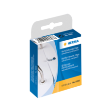 Verstärkungsringe in einer Verpackung mit 500 Stück, selbstklebend und transparent, von der Marke HERMA.