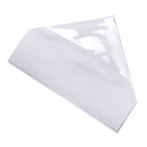 Ein weißer, dreieckiger Spachtel mit einer glatten Oberfläche, geeignet für das Auftragen oder Glätten von Materialien.