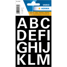 Schwarze Etiketten mit großen weißen Buchstaben von A bis M, wetterfest, für Beschriftungen und Organisation.