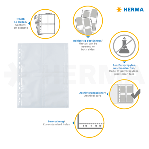 Transparente Sammelmappe mit 10 Taschen, aus Polypropylen, beidseitig bestückbar, archivierungssicher, Eurolochung.