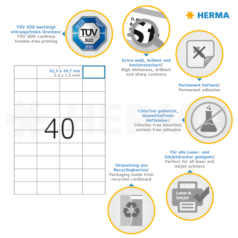 TÜV SÜD confirma la impresión sin interrupciones. Contiene información sobre responsabilidad, materiales y uso para impresoras láser e inkjet.