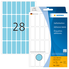 Haftetiketten von Herma in blauer Farbe, 13 x 40 mm, 32 Stück, auf einer Verpackung mit der Nummer 2363.