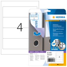 Abziehbare Ordneretiketten von Herma, Packung mit 100 Etiketten, Größe 128 x 95 mm, für die Beschriftung von Ordnern.