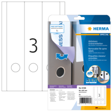 Abziehbare Ordneretiketten von Herma, Packung mit 75 Etiketten, geeignet für die Beschriftung von Ordnern.