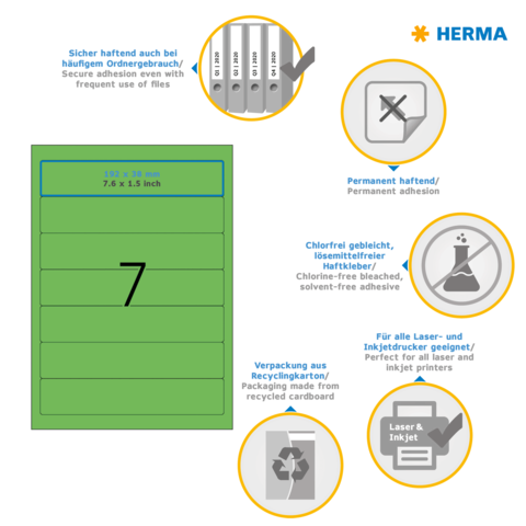 Selbstklebende Etiketten von HERMA, 102 x 38 mm, permanent haftend, chlorfrei gebleicht, geeignet für Laser- und Tintenstrahldrucker.