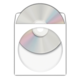 Zwei CDs in einer weißen Hülle, eine oben und eine unten, mit reflektierenden Oberflächen.