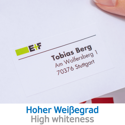 Visitenkarte von Tobias Berg mit Adresse in Stuttgart und dem Hinweis auf hohe Weißgrad.