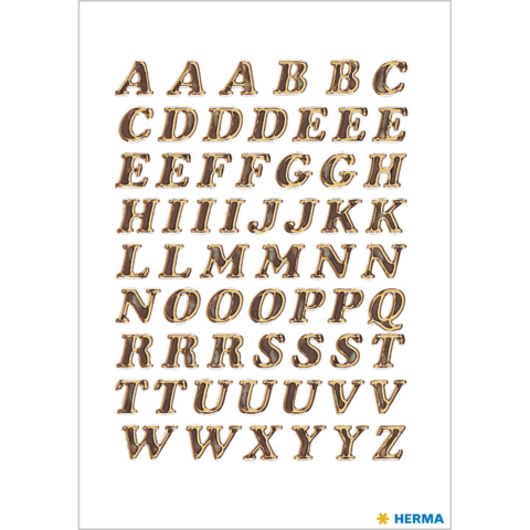 Goldene Buchstaben des Alphabets in verschiedenen Schriftarten, angeordnet in mehreren Reihen.