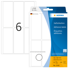 Haftetiketten von Herma, 32 x 82 mm, 32 Stück, permanent, mit einer nummerierten Vorlage "6" auf der Vorderseite.