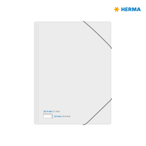 Carpeta de documentos transparente con banda elástica, medidas: 25,4 mm y 10 mm, marca HERMA.