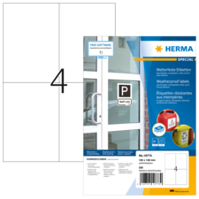 Wetterfeste Etikettenpackung mit 10 Etiketten, Größe 105 x 148 mm, inklusive Softwarehinweis und Artikelnummer 10773.