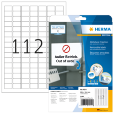 Packung mit ablösbaren Etiketten, die die Aufschrift „Außer Betrieb“ und die Nummer „112“ zeigt. Enthält 2.000 Etiketten.