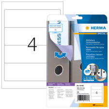 Abziehbare Ordneretiketten von Herma, Packung mit 100 Etiketten, Größe 128 x 18 mm, für einfache Beschriftung von Ordnern.