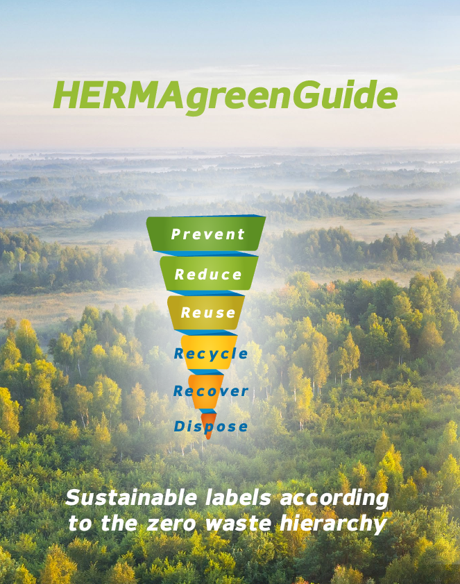 HERMAgreenGuide mit Informationen zu nachhaltigen Etiketten gemäß der Abfallhierarchie und einem Überblick über umweltfreundliche Praktiken.
