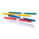 Bunte Kunststoffrohre in verschiedenen Farben (rot, blau, grün, gelb, transparent) liegen übereinander.